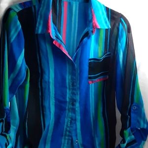 Colorful Blouse Sz M. measures in Pics